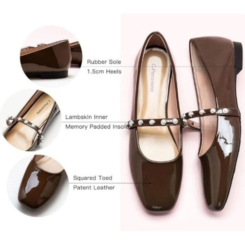 (E) C.Paravano Chocolate Patent Leather Mary Jane Ballet Flats*(Size Various)